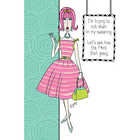 Pictura Dolly Mamas cut down on swearing birthday card featuring colorful, playful design and cheerful birthday message.
